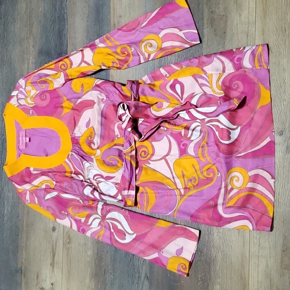 Trina turk × banana republic bright abstract pink orange dress silk blend - Picture 1 of 6